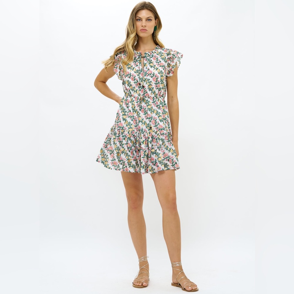 Oliphant Tie Cinched Flirty Mini Flutter Sleeve D… - image 1